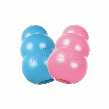 KONG CLASSIC Игрушка для щенков каучук размер М, 5.5х8 см розовый/голубой