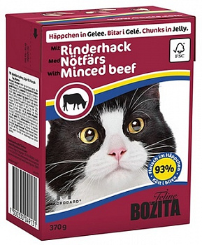 BOZITA Консервы для кошек кусочки в желе с Рубленой Говядиной 370 г