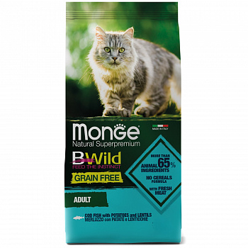 MONGE CAT Корм для кошек BWild GRAIN FREE беззерновой из Трески
