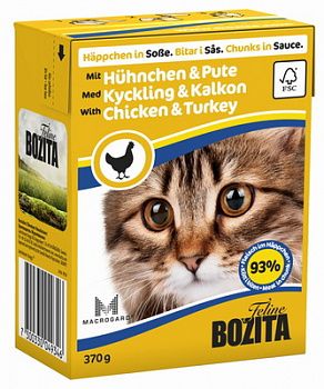 BOZITA Консервы для кошек кусочки в соусе с Курицей и Индейкой 370 г