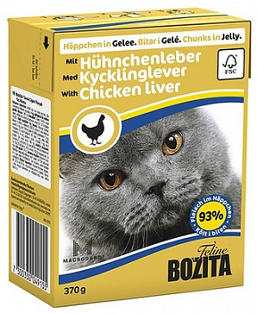 BOZITA Консервы для кошек кусочки в желе с Куриной Печенью 370 г