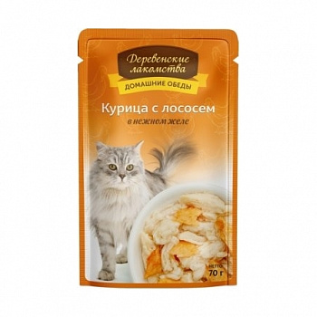 ДОМАШНИЕ ОБЕДЫ Пауч д/кошек Курица с лососем в нежном желе 70 г