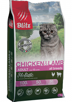 BLITZ Holistic Low Grain Chicken&Lamb Низкозерновой сухой корм д/кошек Курица и Ягненок