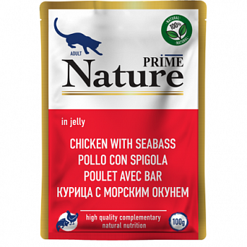 PRIME NATURE Пауч для кошек Курица с морским окунем в желе 100 гр 137.6.5535