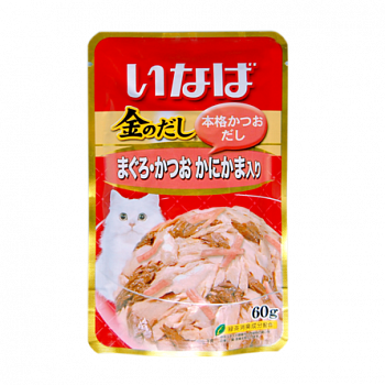 INABA Паучи для кошек Тунец, Рыба Бонито и Камчатский Краб 60 г