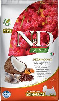 FARMINA N&D Quinoa Skin&Coat Беззерновой сухой корм д/собак мини пород Кожа и Шерсть Сельдь и Киноа