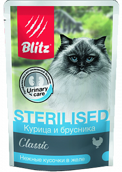 BLITZ Classic Sterilised Пауч д/стерилизованных кошек Курица с Брусникой в желе 85 г