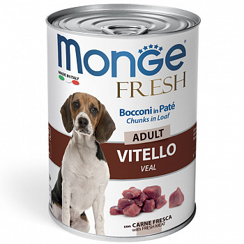 MONGE DOG Fresh Chunks in Losf Консервы д/собак Мясной рулет с Телятиной 400 г