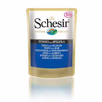 SCHESIR Пауч д/кошек Тунец с Морским окунем, желе