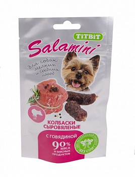 TiTBiT Salamini Лакомство для собак Колбаски сыровяленые с Говядиной 40 г