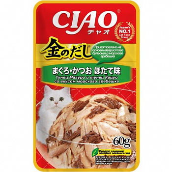 INABA КИННОДАСИ Корм для кошек Микс тунцов + гребешок в желе 60гр пауч 139.1305