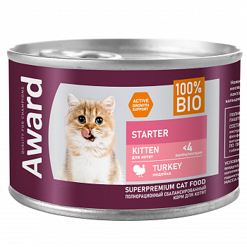 AWARD консервы для котят начало прикорма до 4 месяцев паштет из индейки 200 гр 2540430