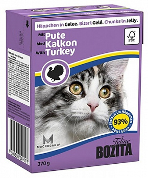 BOZITA Консервы для кошек кусочки в желе с Рубленой Индейкой 370 г