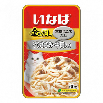 INABA КИННОДАСИ Корм для кошек Куриное филе + говядина в желе 60гр пауч 139.1349
