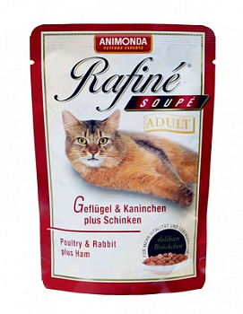 ANIMONDA Rafinе Adult Пауч д/кошек с Домашней Птицей, Кроликом и ветчиной 100г
