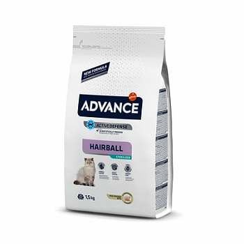ADVANCE Sterilized Hairball Сухой корм для стерилизованных кошек Вывод шерсти с Индейкой и Рисом