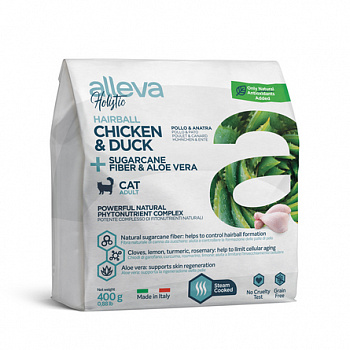 ALLEVA HOLISTIC HAIRBALL Беззерновой сухой корм для кошек для Вывода Шерсти с Курицей и Уткой
