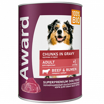 AWARD консервы для собак Говядина рубец кусочки в соусе 750 гр  2540416