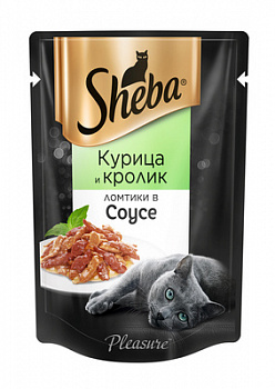 SHEBA Pleasure Пауч для кошек ломтики в соусе с Курицей и Кроликом 85 г