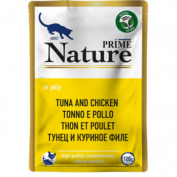 PRIME NATURE Пауч для кошек Тунец и куриное филе в желе 100 гр 137.6.5284