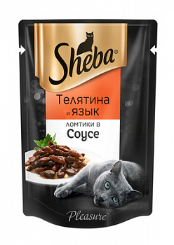 SHEBA Pleasure Пауч для кошек ломтики в соусе с Телятиной и Языком 85 г