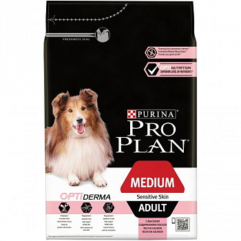 PURINA Pro Plan Optiderma Medium Сухой корм д/собак средних пород Чувствит кожа Лосось и рис