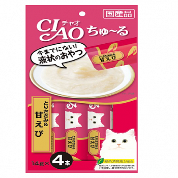 INABA ЧАО ЧУРУ Пюре для кошек Куриное филе + креветки 14гр*4 139.2055