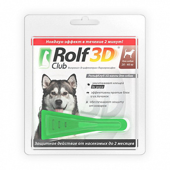 NEOTERICA Rolf Club 3D капли от блох и клещей для собак весом от 20 до 40 кг