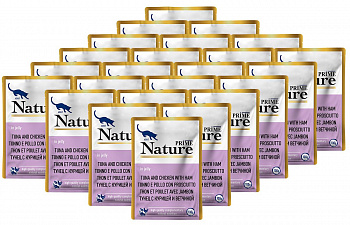 PRIME NATURE Пауч для кошек Тунец с курицей и ветчиной в желе 100гр*24шт