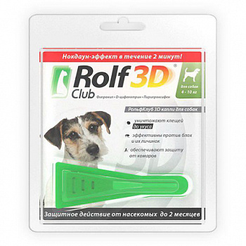 NEOTERICA Rolf Club 3D капли от блох и клещей для собак весом от 4 до 10 кг