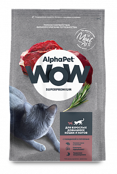 ALPHAPET WOW SUPERPREMIUM Сухой корм для взрослых домашних кошек с Говядиной и Печенью