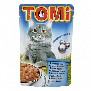 TOMI Пауч д/кошек Кусочки паштета в соусе Лосось с Форелью 100 г