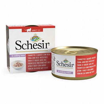 SCHESIR Консервы д/кошек Тунец, Говядина и Рис 85 г