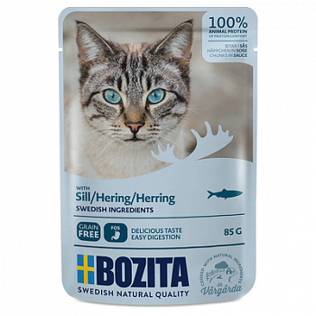 BOZITA Пауч для кошек кусочки в соусе с Сельдью 85 г