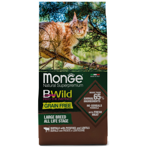 MONGE CAT Корм для котят и кошек BWild GRAIN FREE крупных пород беззерновой из мяса Буйвола