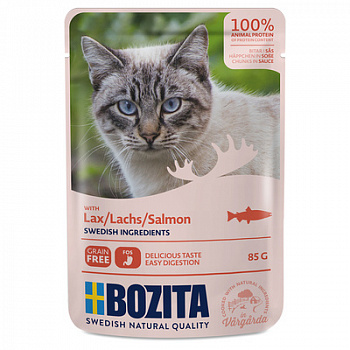 BOZITA Пауч для кошек кусочки в соусе с Лососем 85 г