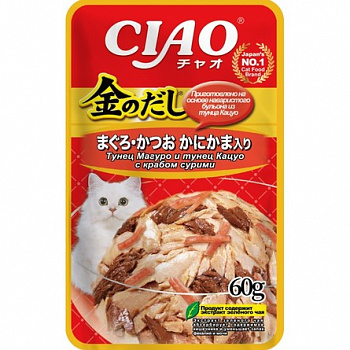 INABA КИННОДАСИ Корм для кошек Микс тунцов + сурими в желе 60гр пауч 139.1389