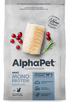 ALPHAPET SUPERPREMIUM MONOPROTEIN Сухой корм для взрослых кошек из Белой рыбы