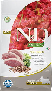 FARMINA N&D Quinoa Neutered Беззерновой сухой корм д/cтерилизованных собак мини пород Утка и Киноа