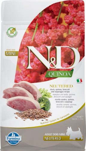 FARMINA N&D Quinoa Neutered Беззерновой сухой корм д/cтерилизованных собак мини пород Утка и Киноа