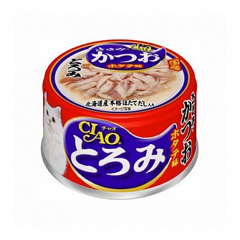 INABA CIAO Консервы для кошек Гребешок, Рыба Бонито, Филе Курицы 80 г