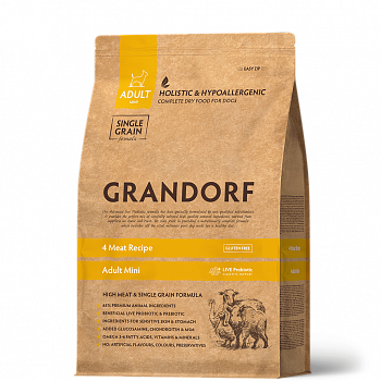 GRANDORF DOG MINI Сухой корм д/собак мини пород 4 мяса и рис пробиотик
