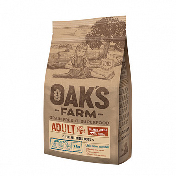 OAK`S FARM Grain Free Беззерновой сухой для собак всех пород Лосось и Криль