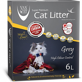 VAN CAT Grey Наполнитель комкующийся с Активированным Углем коробка 6 л, 5,1 кг