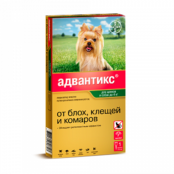 BAYER Адвантикс капли от блох и клещей для щенков и собак весом до 4 кг (1 пипетка)
